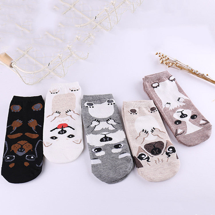 Socks Europe, America, Japan And South Korea Cartoon Straight Dog Invisible Low Cut Socks Cotton Comfortable Personality Socks For Women