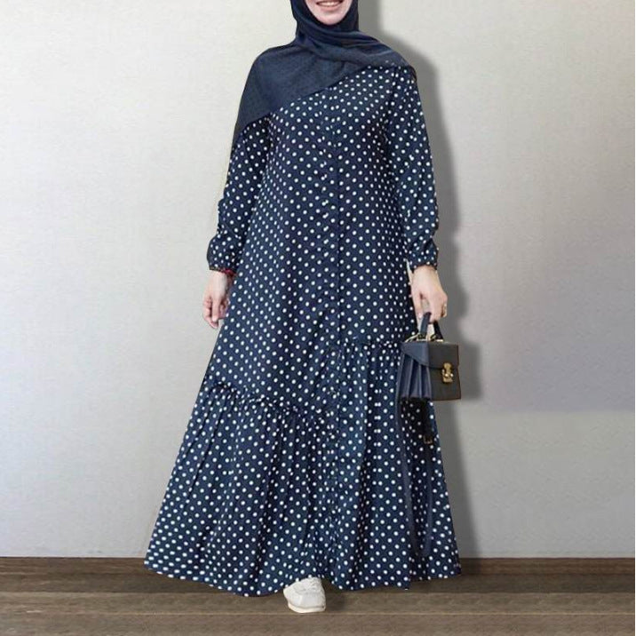 Polka Dot Ruffled Loose Large Sleeve Long Sleeve Dress
