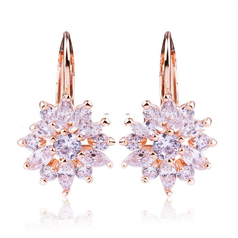 Champagne Gold Flower Earrings Zircon Earrings