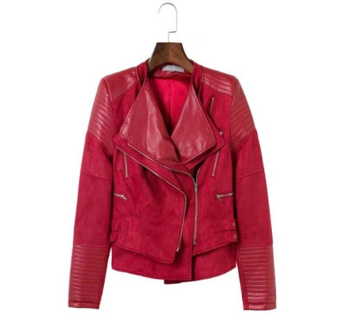 Spliced Faux Leather Suede Jacket Women Black Moto Coat Punk Camel Suede jaquetas couro Casaco chaquetas PU Slim Jacket