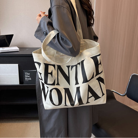 Large Capacity Canvas Bag Women Letter Printed Shoulder Travel Simple Handbags Travel Casual Daily Shopping Bags Totes