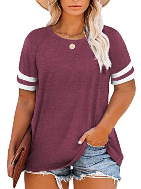 15 Colors Amazon New Ladies Plus Size Blouse Summer V-neck Raglan Sleeve T-shirt