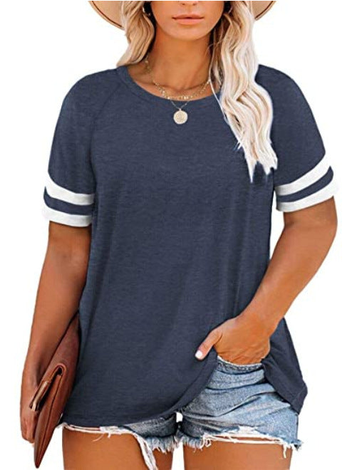 15 Colors Amazon New Ladies Plus Size Blouse Summer V-neck Raglan Sleeve T-shirt