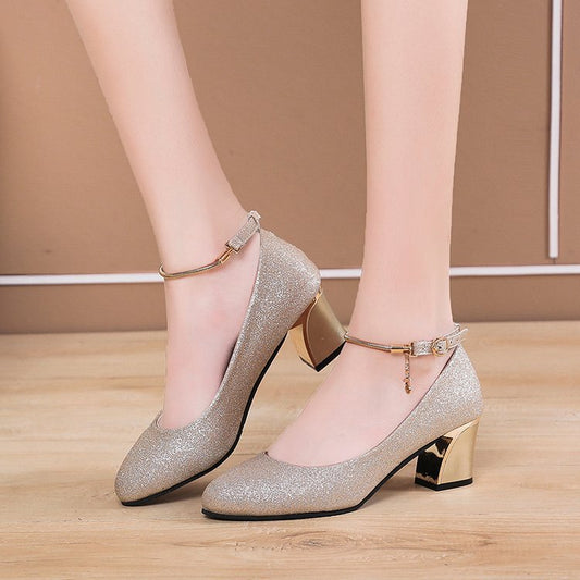 Women's High Heel Chunky Heel Pumps Round Toe Fashionable All-match Work Shoes