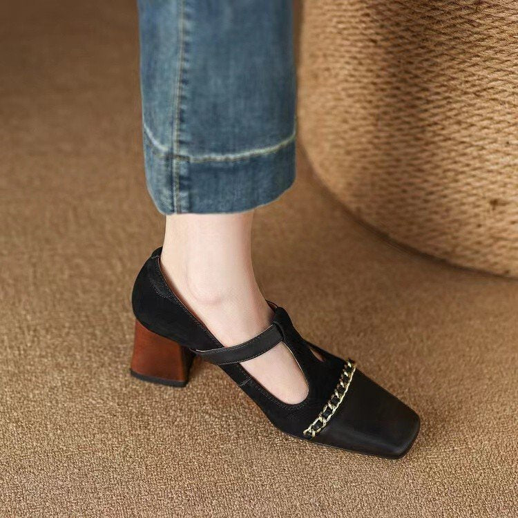 Retro Shallow Mouth Thick Single Shoes Female