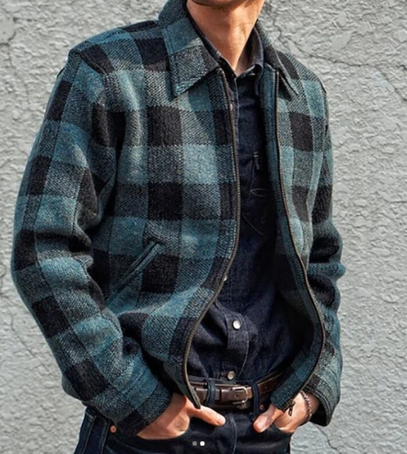 Lapel plaid long sleeve jacket