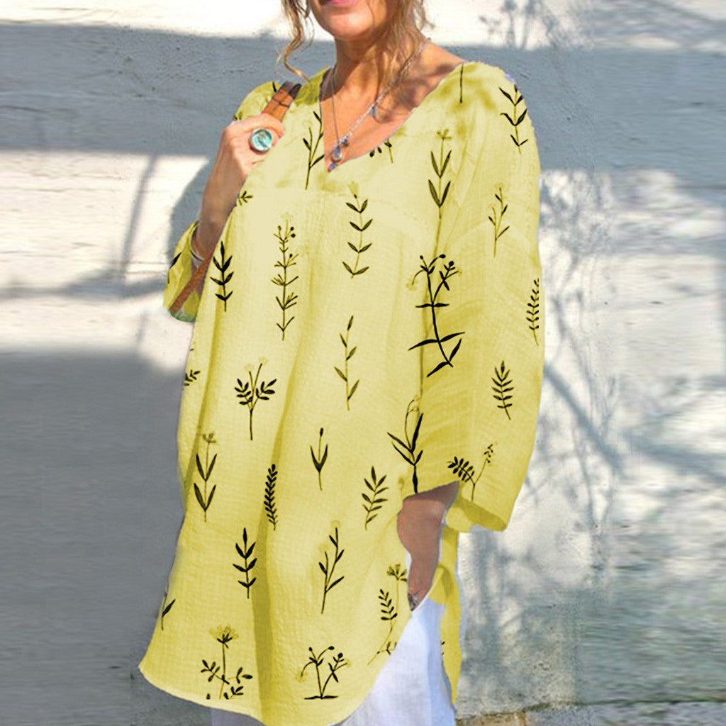 Løs bluse med V-udskæring