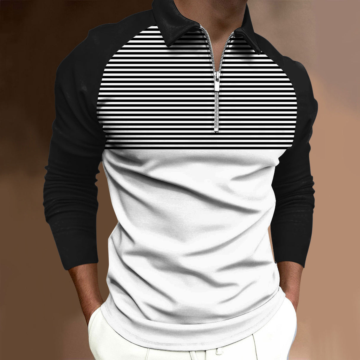 Men's Striped Raglan Shirt Printed Long Sleeve T-shirt
