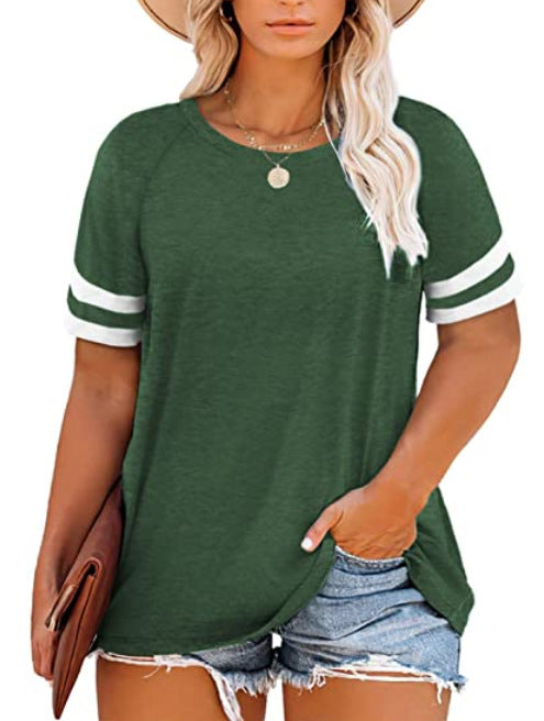 15 Colors Amazon New Ladies Plus Size Blouse Summer V-neck Raglan Sleeve T-shirt