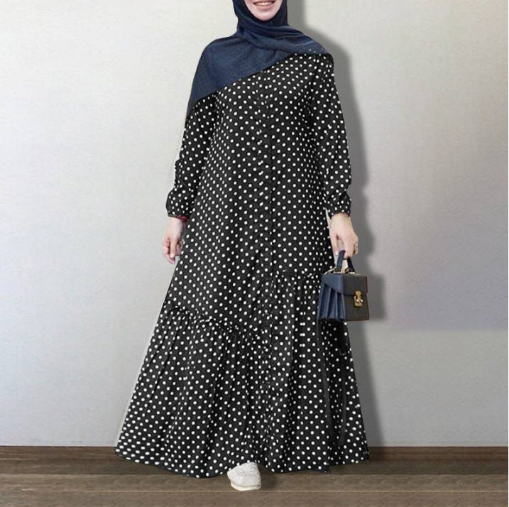 Polka Dot Ruffled Loose Large Sleeve Long Sleeve Dress