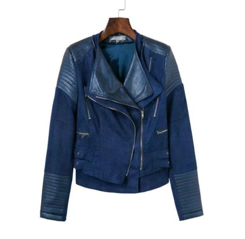 Spliced Faux Leather Suede Jacket Women Black Moto Coat Punk Camel Suede jaquetas couro Casaco chaquetas PU Slim Jacket