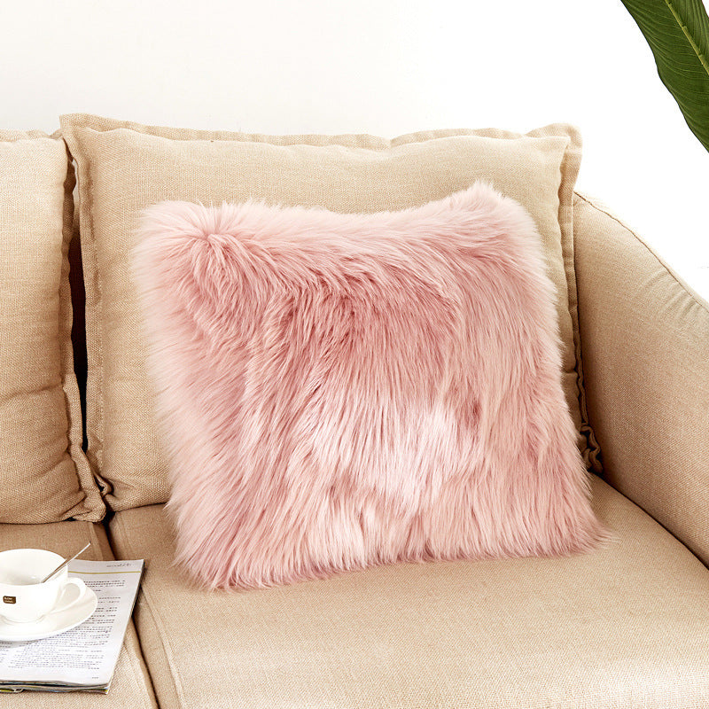 Warm Plush Cushion Cover Soft Solid Color Sofa Chair Pillowcase Comfortable Office Car Back Cushion Case