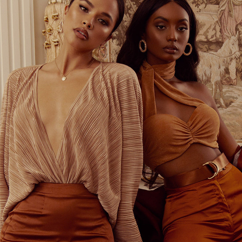 V-neck long sleeve jumpsuit