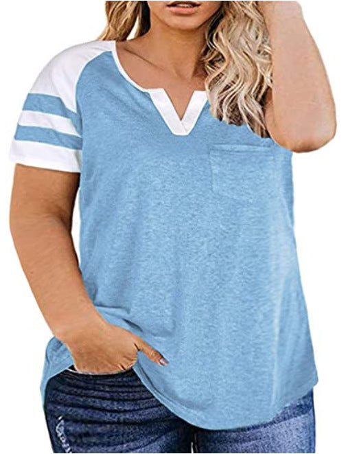 15 Colors Amazon New Ladies Plus Size Blouse Summer V-neck Raglan Sleeve T-shirt