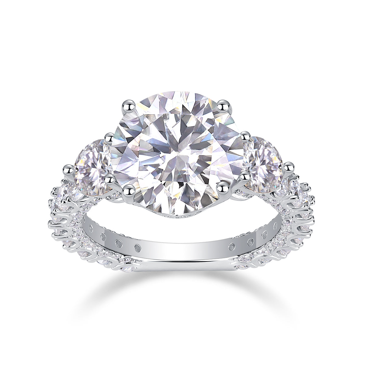 Three-diamond Shining - Set With Top-quality 5-carat Moissanite S925 Silver And Platinum-plated Diamond Wedding Ring. The Ring Can Be Inspected With A Diamond Pen