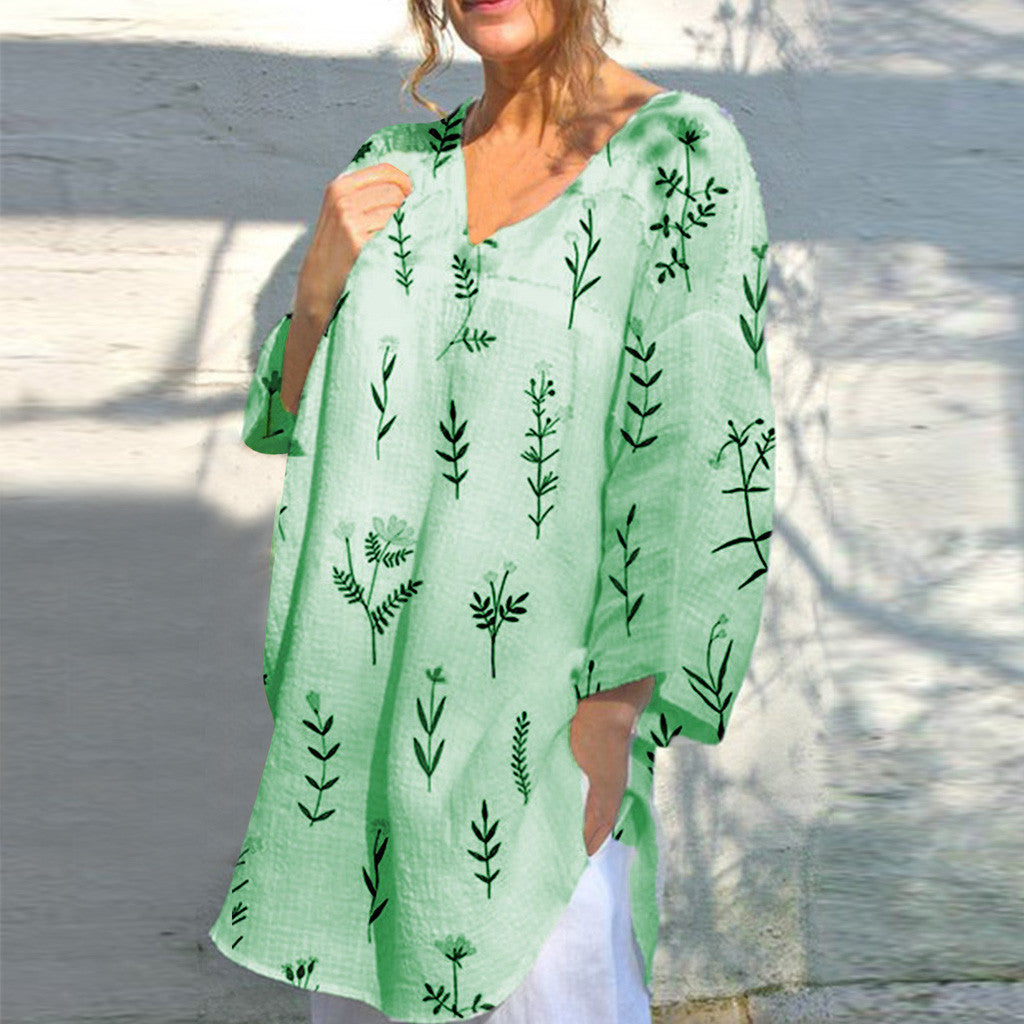 Løs bluse med V-udskæring