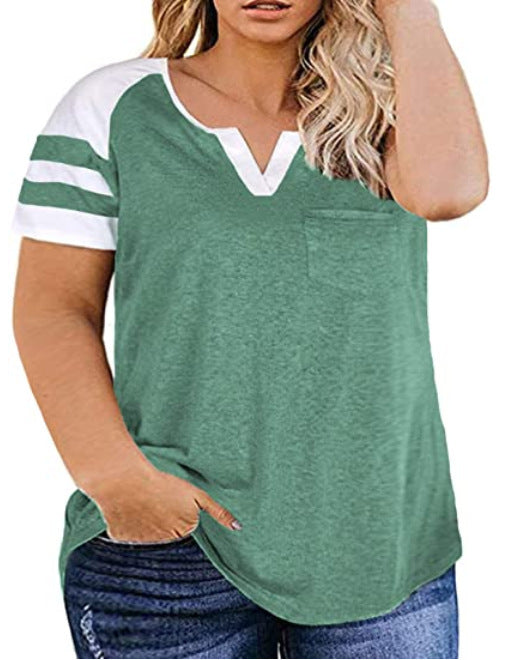 15 Colors Amazon New Ladies Plus Size Blouse Summer V-neck Raglan Sleeve T-shirt