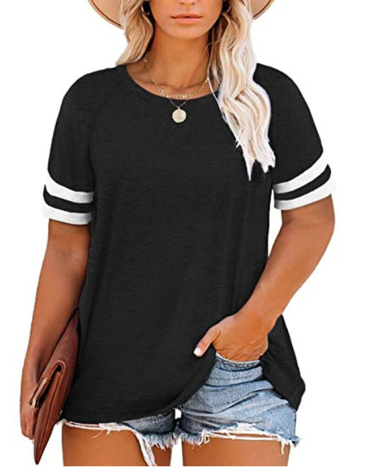15 Colors Amazon New Ladies Plus Size Blouse Summer V-neck Raglan Sleeve T-shirt