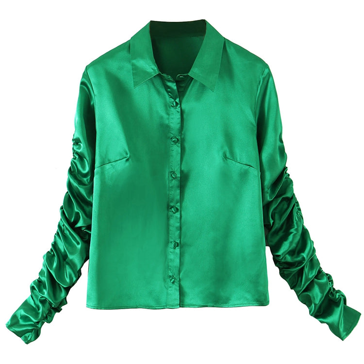 Ladies Fashion Pleated Slim Fit Blouse