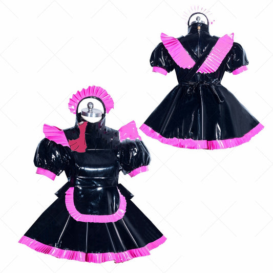 Maid Cosplay Dress In Black Patent Leather
