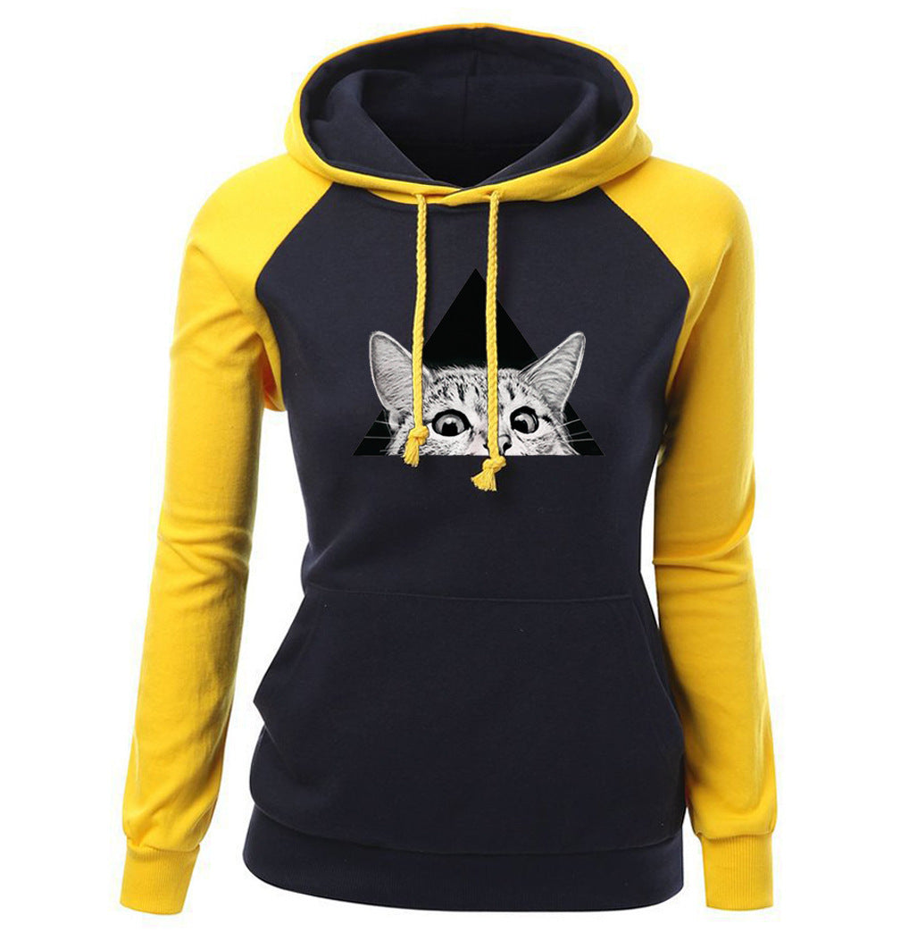 Women's Winter Patchwork Round Neck Raglan Sleeve Contrast Color Sweatshirt