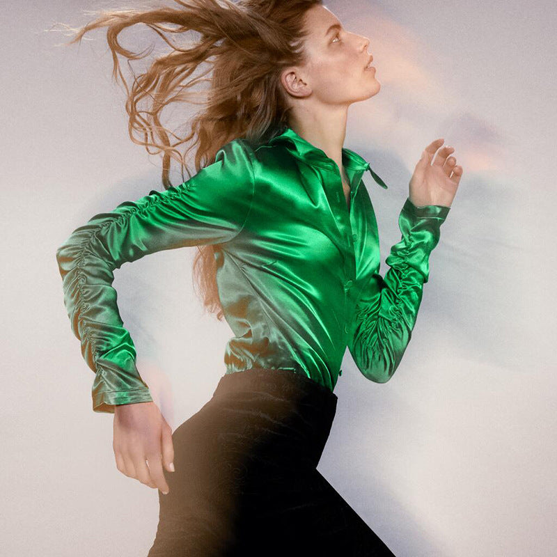 Ladies Fashion Pleated Slim Fit Blouse