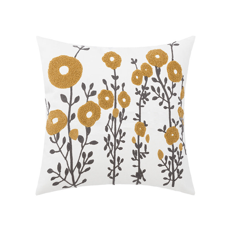 Sofa Seat Pillow Cover Cotton Chain Embroidered Lumbar