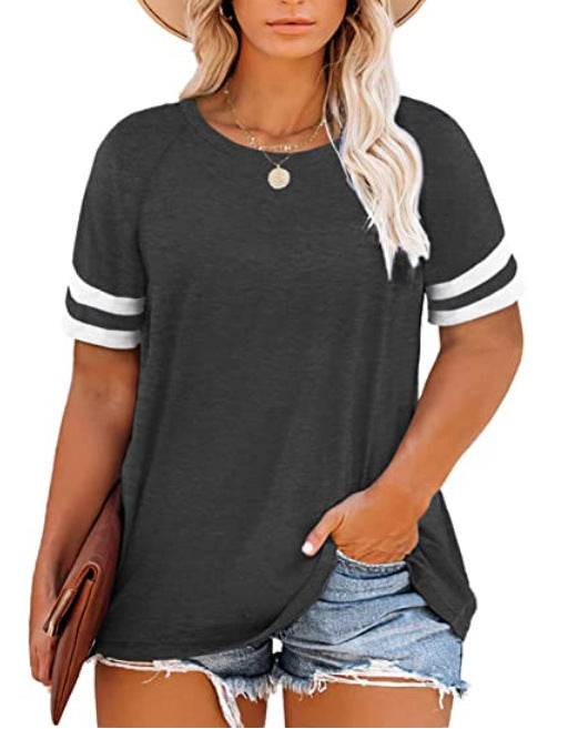 15 Colors Amazon New Ladies Plus Size Blouse Summer V-neck Raglan Sleeve T-shirt