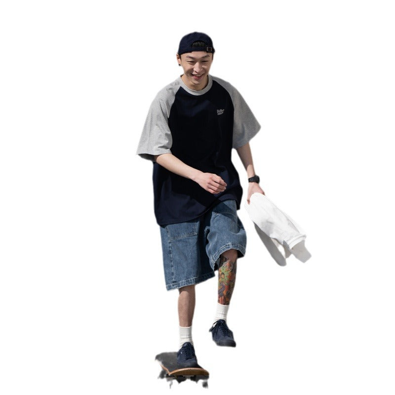Casual Japanese Junior Raglan Sleeve T-shirt Bottoming Shirt For Men