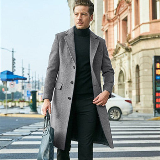 Men's Long Sleeve Woolen Coat