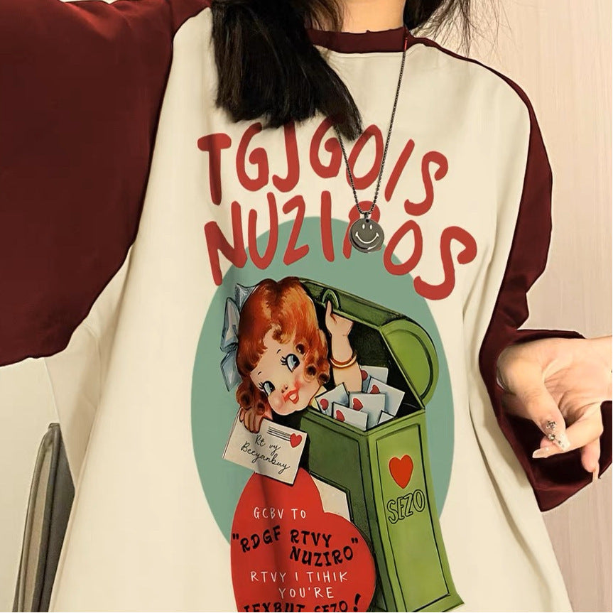 Autumn Raglan Long-sleeved T-shirt Female Dopamine Wear Match Design Sense Niche Cute Sweet