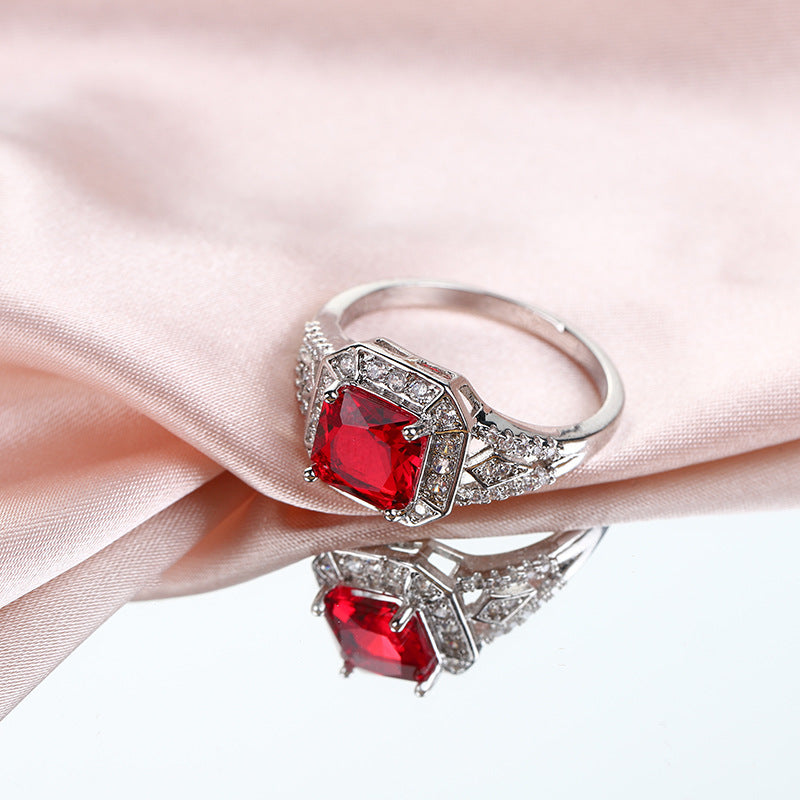 European And American Luxury Temperament Square Gemstone Ring Women