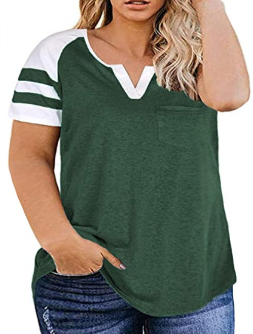 15 Colors Amazon New Ladies Plus Size Blouse Summer V-neck Raglan Sleeve T-shirt