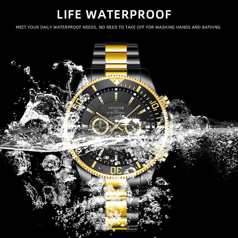 Luxury Gold Green Watch Men's Waterproof Stainless Steel Luminous