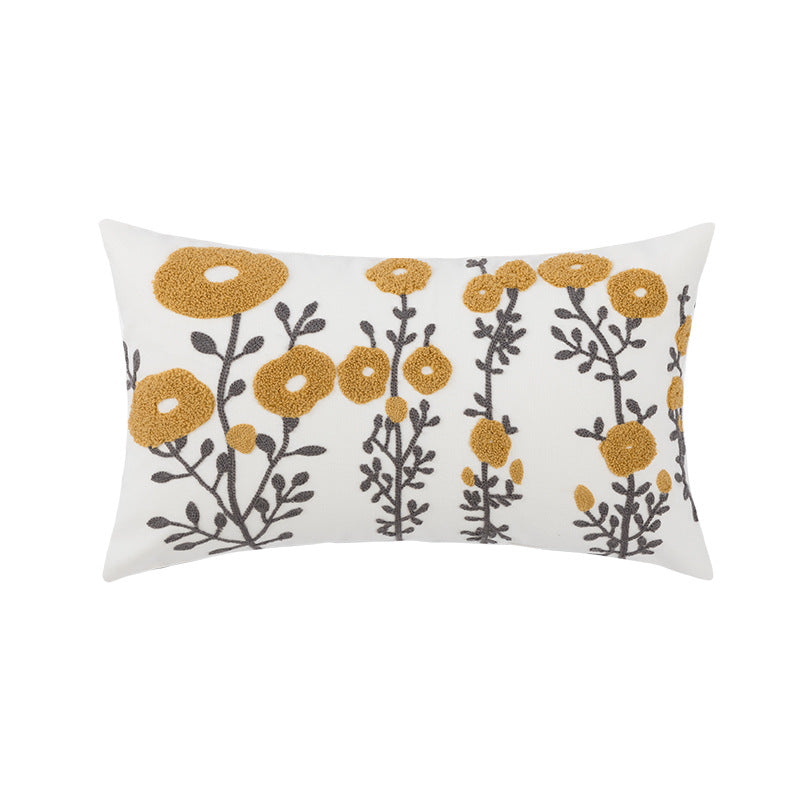 Sofa Seat Pillow Cover Cotton Chain Embroidered Lumbar