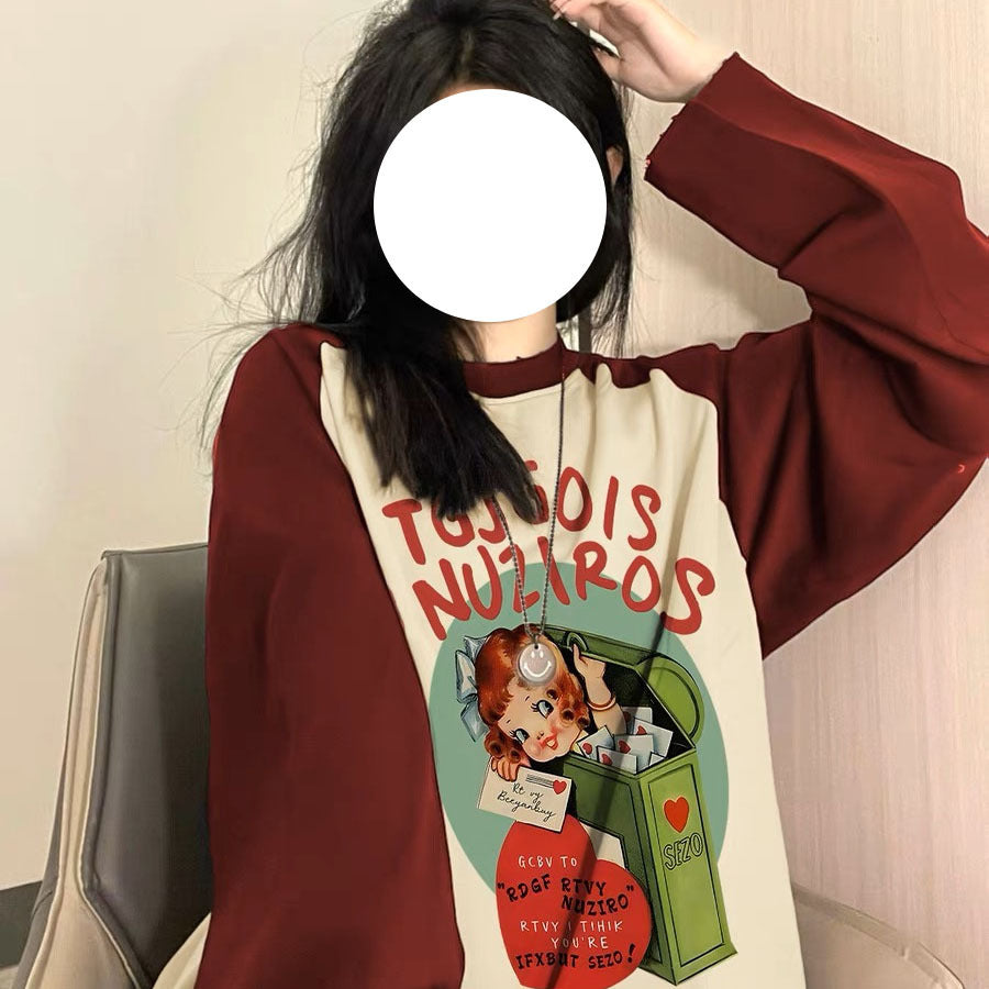 Autumn Raglan Long-sleeved T-shirt Female Dopamine Wear Match Design Sense Niche Cute Sweet