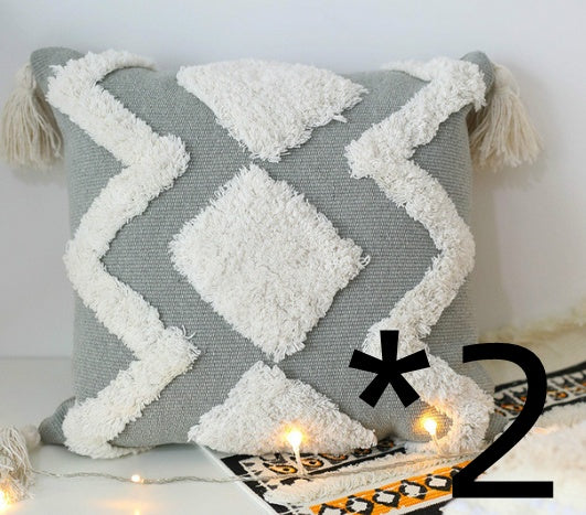 45x45cm cojines decorativos para sofa Morocco geometric black and white tufted tassel pillowcase christmas pillow case