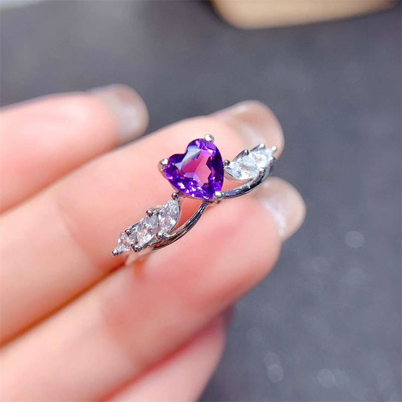 Naturlig farvet sten Ring 925 Sølv Fashion Alsidig