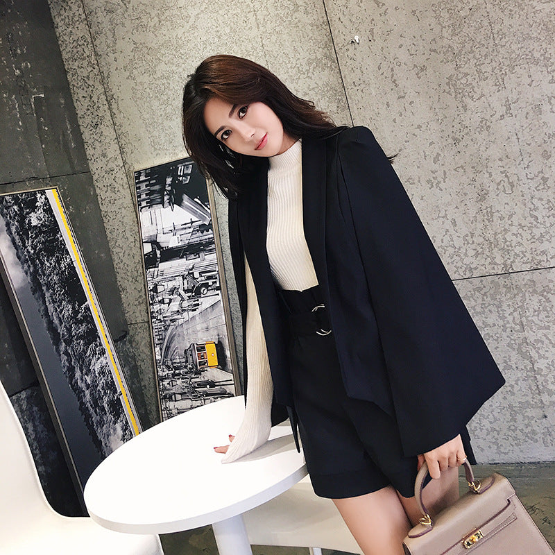 Temperament Cape Blazer Shorts Two-piece Suit