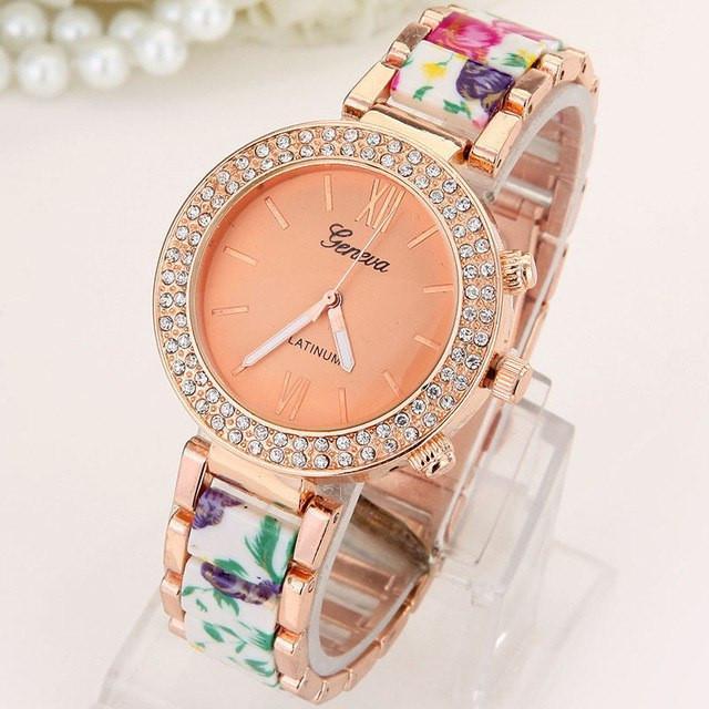 New Double Row Drill Ceramic Alloy Geneva Watch Print Female Foreign Trade Watch