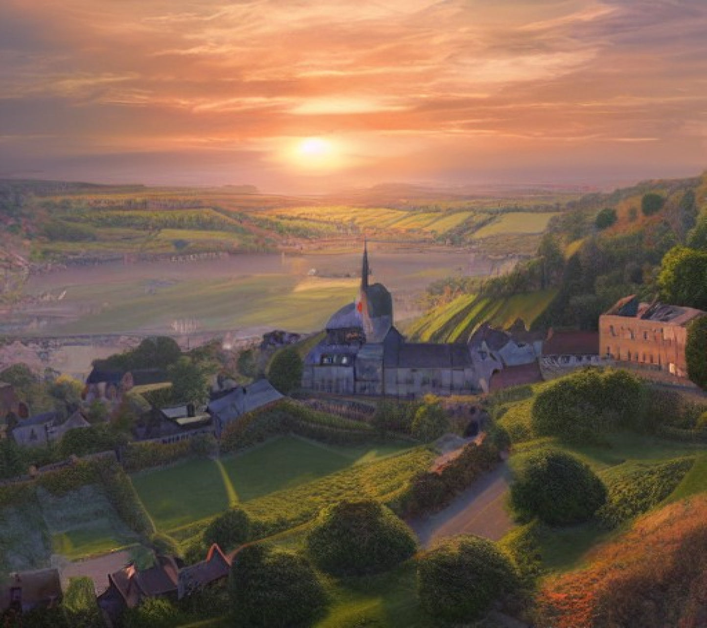 Sunrise over Saint-Céneri-le-Gérei, Normandy