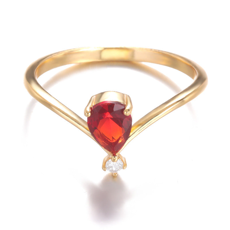 Simple V-shaped December Birthstone Male And Female Couple Rings