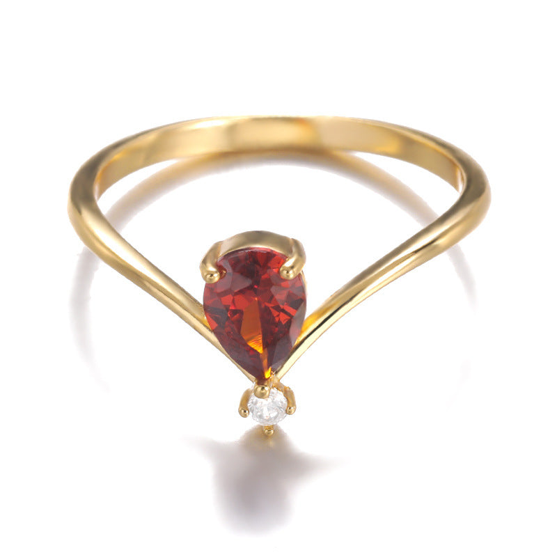 Simple V-shaped December Birthstone Male And Female Couple Rings