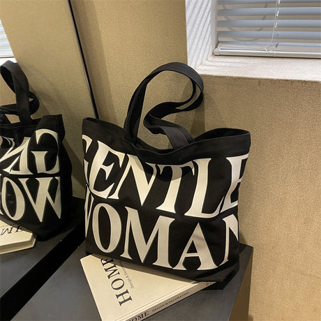 Large Capacity Canvas Bag Women Letter Printed Shoulder Travel Simple Handbags Travel Casual Daily Shopping Bags Totes