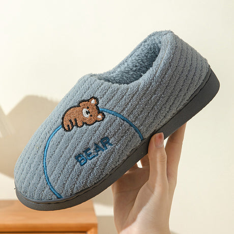 Women's Bear Fuzzy Slippers Casual Non Slip Household Walking Shoes For Home Winter