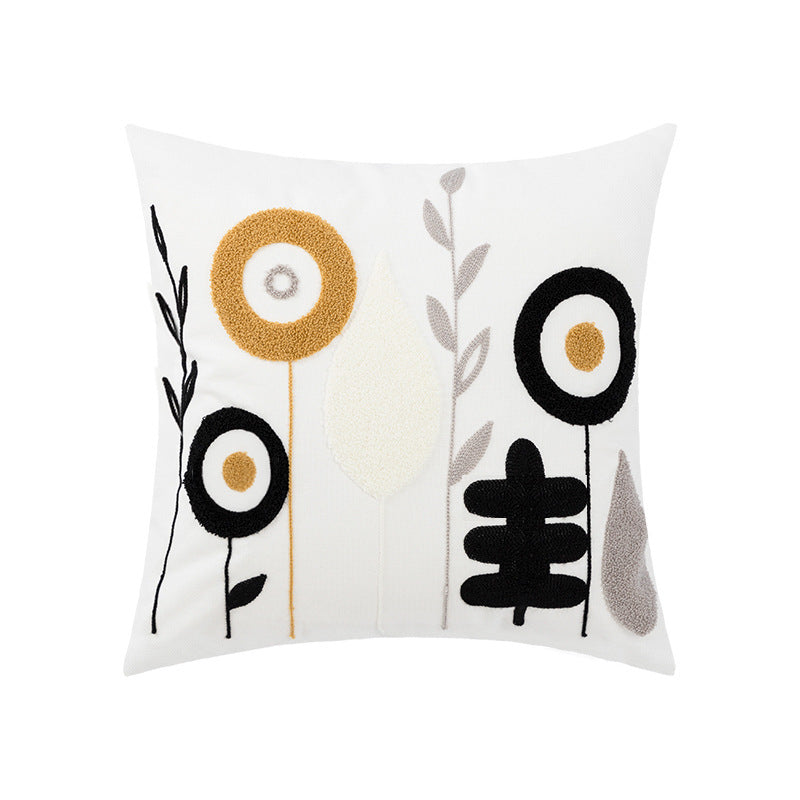 Sofa Seat Pillow Cover Cotton Chain Embroidered Lumbar