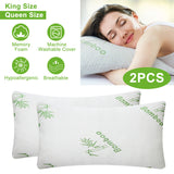 2Pcs Or 1Pcs Bamboo Memory Foam Pillow Hypoallergenic Bed Pillow For Head Neck Rest Sleeping Shredded Pillow Washable Cover Queen Size Pillow