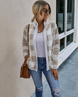 Plaid zipper pocket women plush jacket