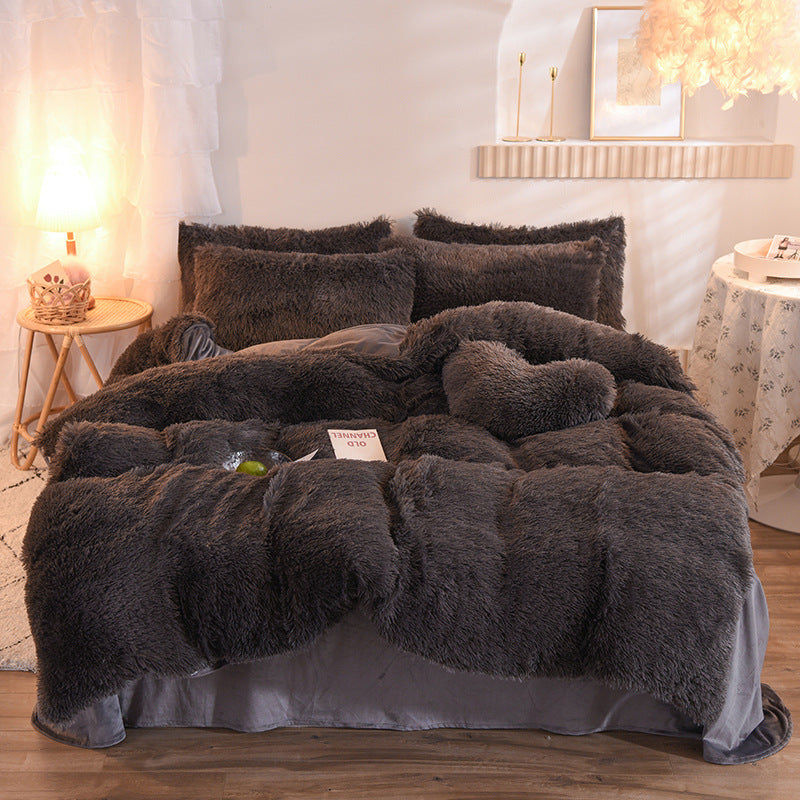 Luksus Tykt Fleece Dynebetræk Queen King Vinter Varm Seng Dynebetræk Pudebetræk Fluffy Plys Shaggy Sengetøj Sengetøjssæt Vinter Body Hold varmen