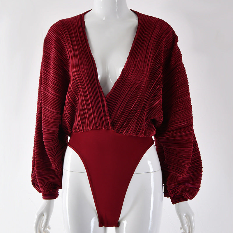 V-neck long sleeve jumpsuit